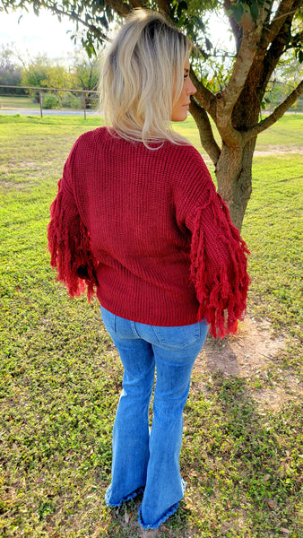 Fringe Sleeve Knit Sweater