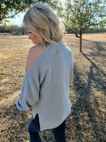 Grey Open Shoulder Sweater