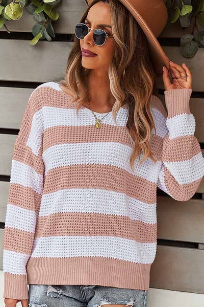 Stripe Print Long Sleeve Cozy Sweater