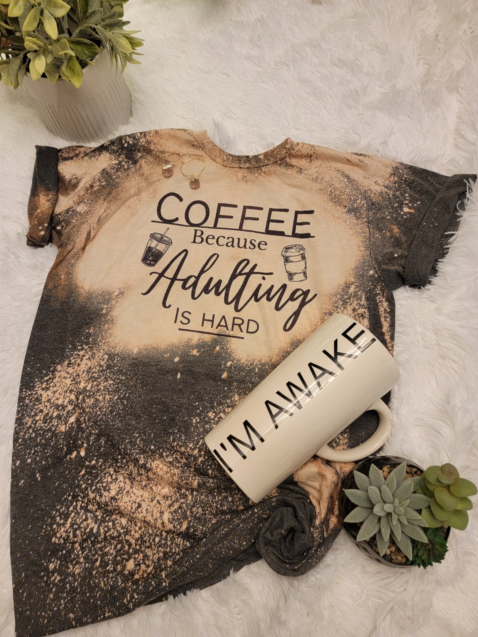 "Coffee because Adulting is Hard" Bleached tee