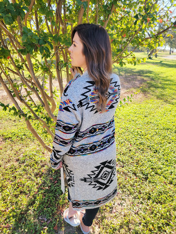 Aztec Rainbow Jacquard Pattern Sweater Cardigan