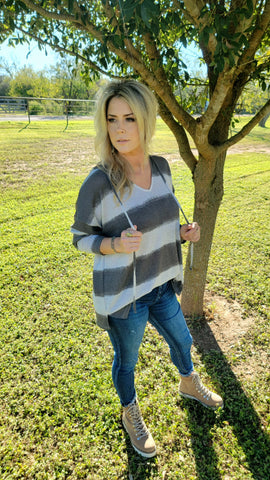 Striped Women's Long Sleeves Jersey Knit Hoodie