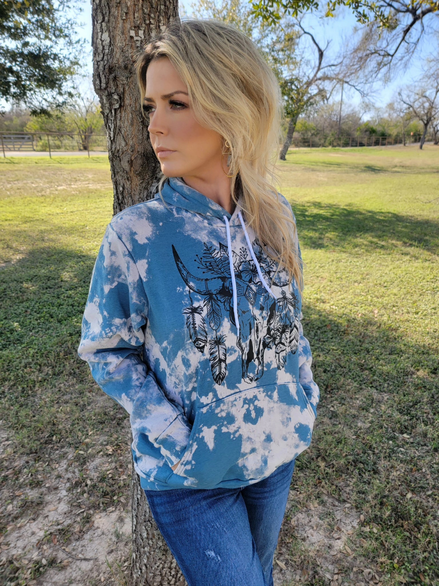 Bleached Feathered Skull Caddaray Hoodie