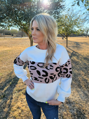 White & Rose Gold Leopard Sweater