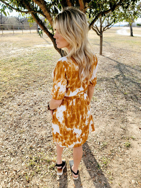 Gold and White Faux Wrap Dress
