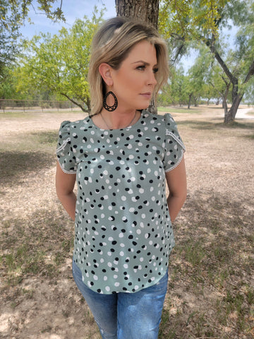 Green Dot Top with Sleeve Detail
