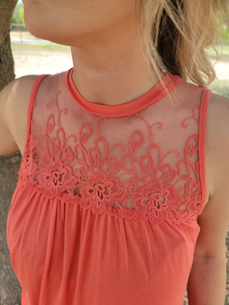 Coral Lace Tank Top