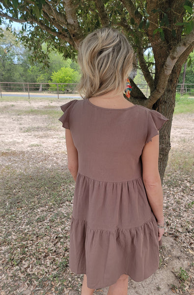 Tiered V Neck Smock Dress