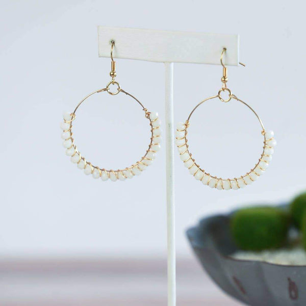 Fiona Gold Wire Wrapped Beaded Hoop Dangles
