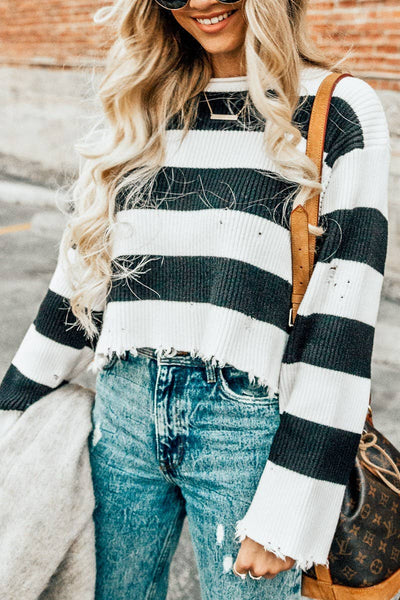 Distressed Stripped Knit Sweater