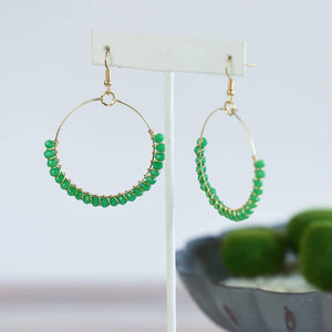 Fiona Gold Wire Wrapped Beaded Hoop Dangles