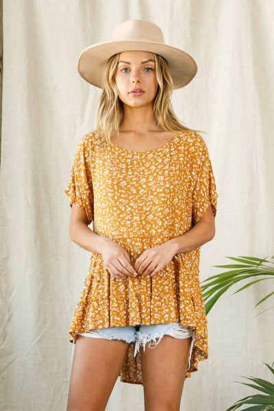 Flower Print High-Low Baby Doll Top