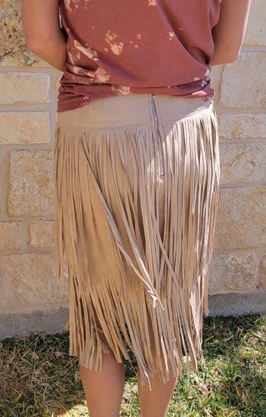 Faux Suede Tiered Fringed Skirt