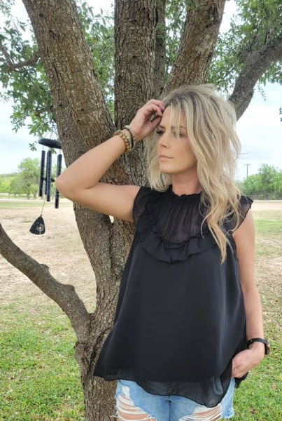 Frilled Tulle Sleeveless Top