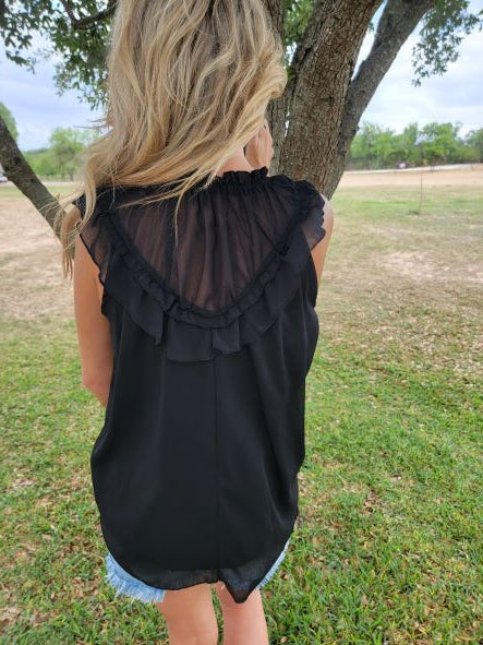 Frilled Tulle Sleeveless Top